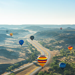 Hot Air Balloons over the badlands of Medora, North Dakota