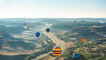Hot Air Balloons over the badlands of Medora, North Dakota